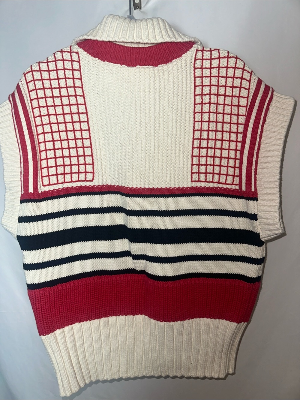 Anthropology Maeve Cream, Red and Black 'Tennis' V-Neck Sweater Vest - Picture 6 of 6